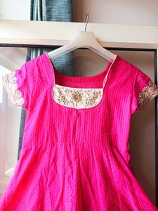 Pink &amp; Gold Embellished Anarkali Dress