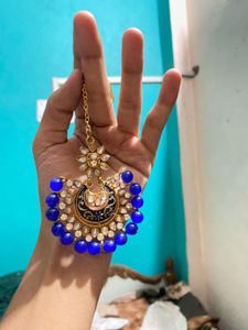 Blue Kundan Earrings &amp; Mangtika