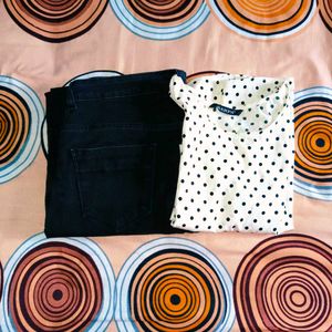 🛍️Polka Dot Cold Shoulder Top & Black Jeans ⭐⭐⭐⭐⭐
