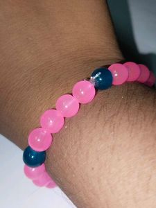 Pink Flower Charm Glass Beads Bracelet