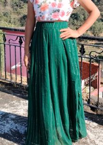 Green Flowy Skirt &amp; Floral Top Set