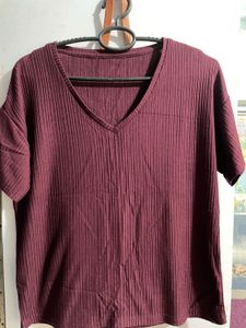 Maroon Ribbed Knit Top