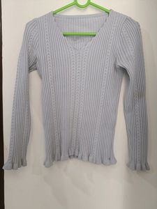 Women V Neck Blue Sweater