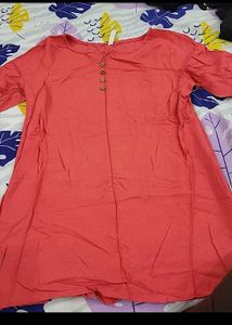 Coral Button-Down Casual Top