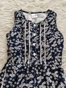 Navy Blue Printed Dress (Girls)