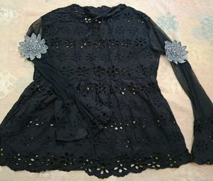 Black Floral Lace Tunic Top