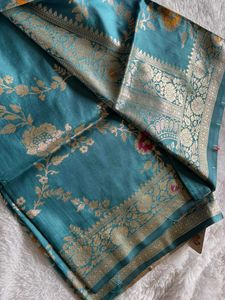 Elegant Teal Banarasi Dola Silk Saree❤️