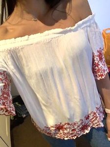 Off-Shoulder Embroidered White Top😍🩷