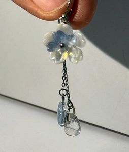💙 Handmade Blue Floral Star Drop Hoop Earrings✨