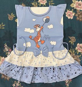 Cute Giraffe Print Baby Dress 3 colours combo set
