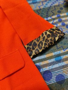 Orange Blazer with Leopard Trim