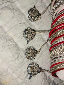 Red &amp; Silver Bangles Set Size ( 2.6 )