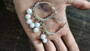 Pearl Drop Hoop Earrings