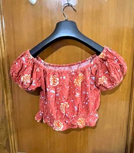 ZUDIO RED FLORAL COTTON TOP XS