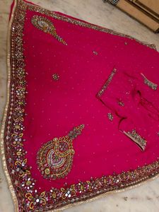 Pink  Mirror Work Saree With Blouse