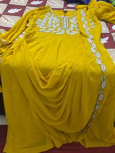 Elegant Yellow Saree Style Suit