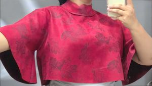 Red Leaf Print High Neck Crop Top Stylish Flared S