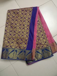 Pink And Blue Pattern Saree For Women&#39;s