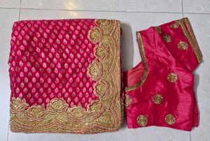 Gorgeous Pink Embroidered Saree with Blouse