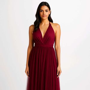 Burgundy Tulle Maxi Dress