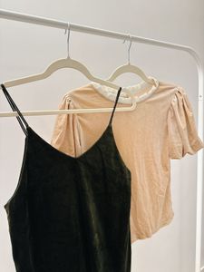 2-Piece Outfit – Velvet Top &amp; Dark Green Dress Set