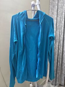 Blue Activewear Hoodie With Thumbhole