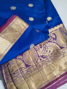 Royal Blue Banarasi Silk Saree no blouse