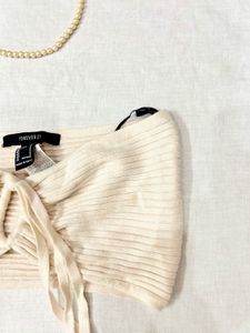 Forever 21 Cream Tie-Front Tube Top