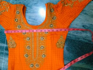 Cotton Salwar Suit With Jari Ki Kadai  Colour Oran