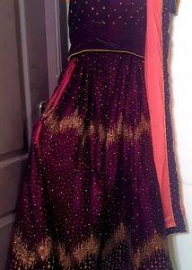 Elegant Burgundy Velvet Lehenga Choli Set