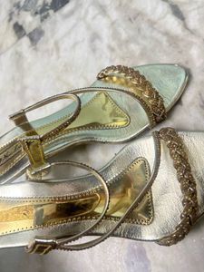 Gold Beaded Heeled Sandals