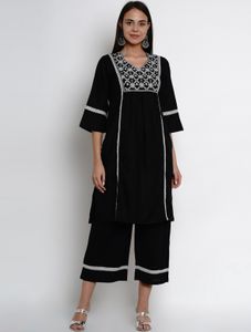 Bhama Couture Women Black Embroidered Kurta with P
