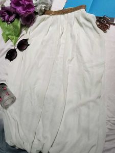 Elegant White Chiffon Top with Gold Studded Collar