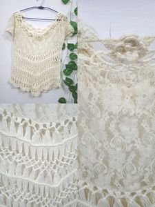 Crochet Top With White Pearl On Neckline