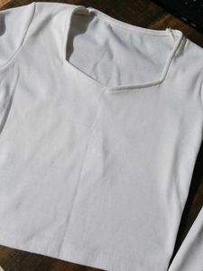 White Ribbed Cut-Out Long Sleeve Top