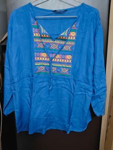 Blue Embroidered Top