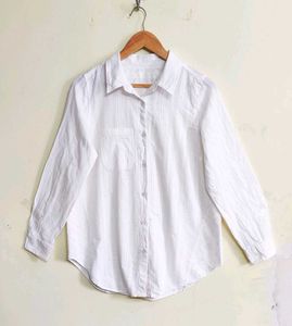 White Self Design Cotton Shirt Size-38
