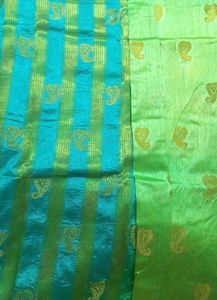 💥🆕️ Fluroscent Green Dupion Silk Saree