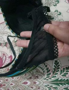 Striped Bra with Black Net Design