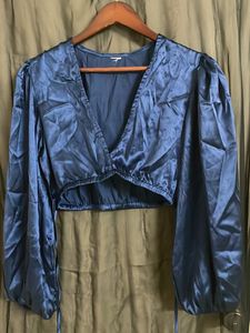 Navy Blue Satin Crop Top n scrunching skirt.