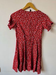 Red Flared Mini Dress - Floral Design