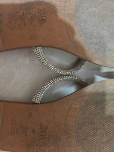 Zara Tan Sandals With Two Crystal Straps