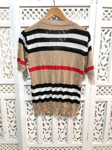 Korean Stripped Button Up Short Sleeves Cardigan C