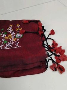 Meroon Khadi Cotton Embroidery Saree...