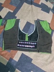 Green Saree With Mirror Work