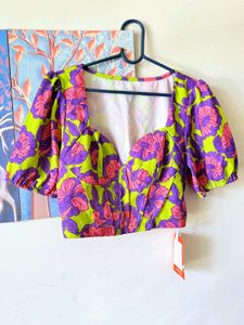 Floral Puff Sleeve Crop Top