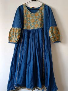 Anarkali Kurti Khadi Cotton Ajrakh Print