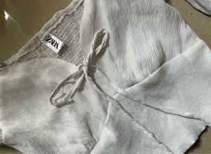 Zara White Tie-Front Crop Top