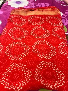 ❤️ Traditional Red Bandhej Saree with Rich Zari Bo