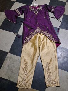 Girls' Purple Embroidered Kurta Set